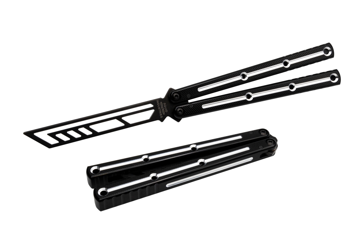 dual tone inked black Krake Raken V3 Balisong Butterfly Knife Trainer