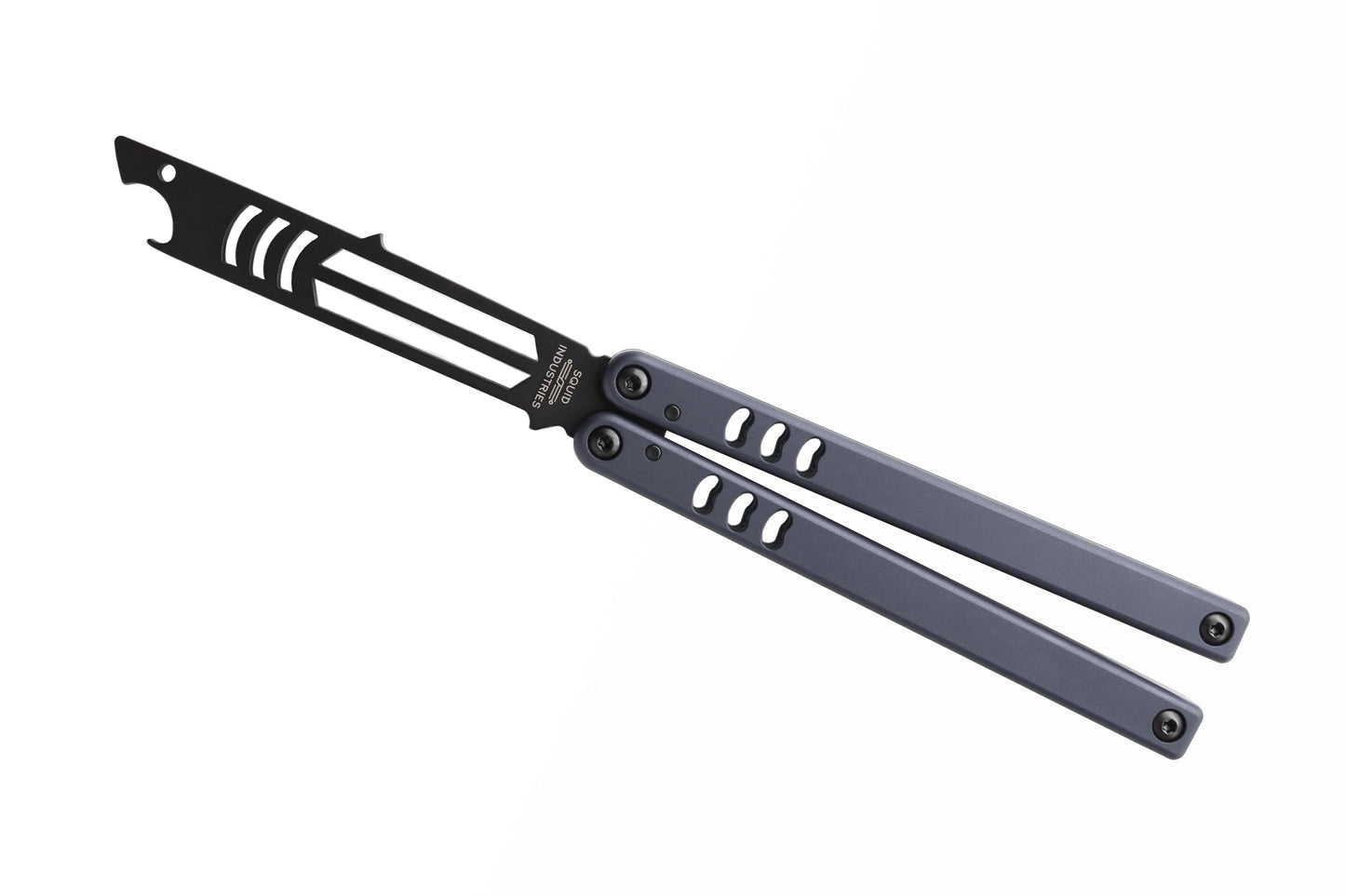 gunmetal inked mako balisong butterfly knife trainer bottle opener