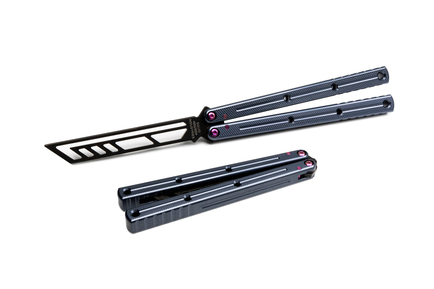 inked gunmetal titanium magenta krake raken v3 balisong butterfly knife trainer