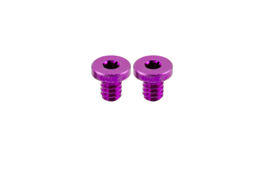 2 Magenta Flat Head Titanium Screws side by side on white background