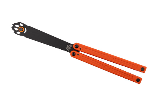 Squiddy Will Hirsch Orange handles black hardware black paw plastic trainer blade orange o-ring front side squid logo