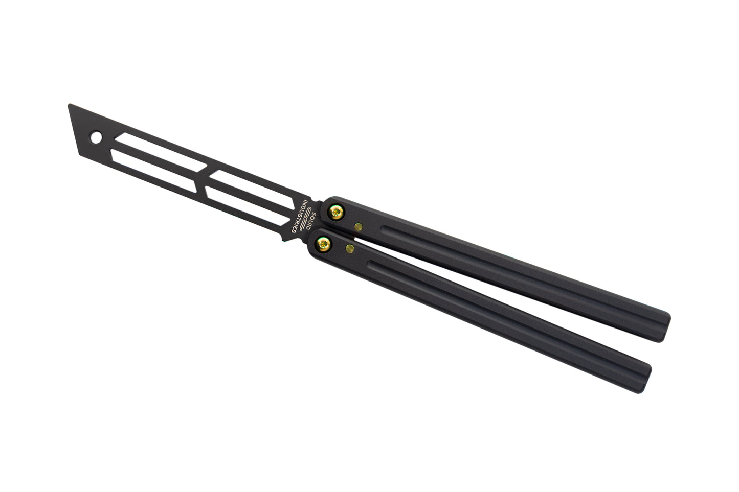 gold titanium inked black triton balisong butterfly knife trainer