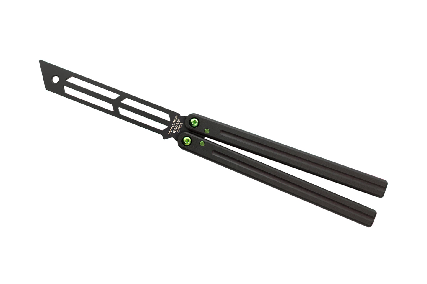 green titanium inked black triton balisong butterfly knife trainer