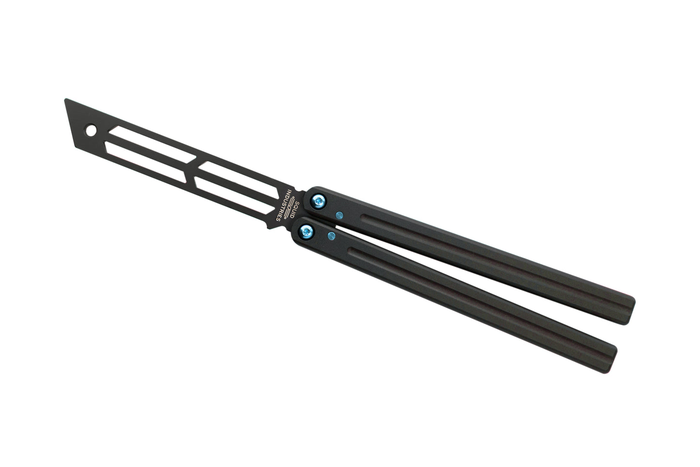 teal titanium inked black triton balisong butterfly knife trainer