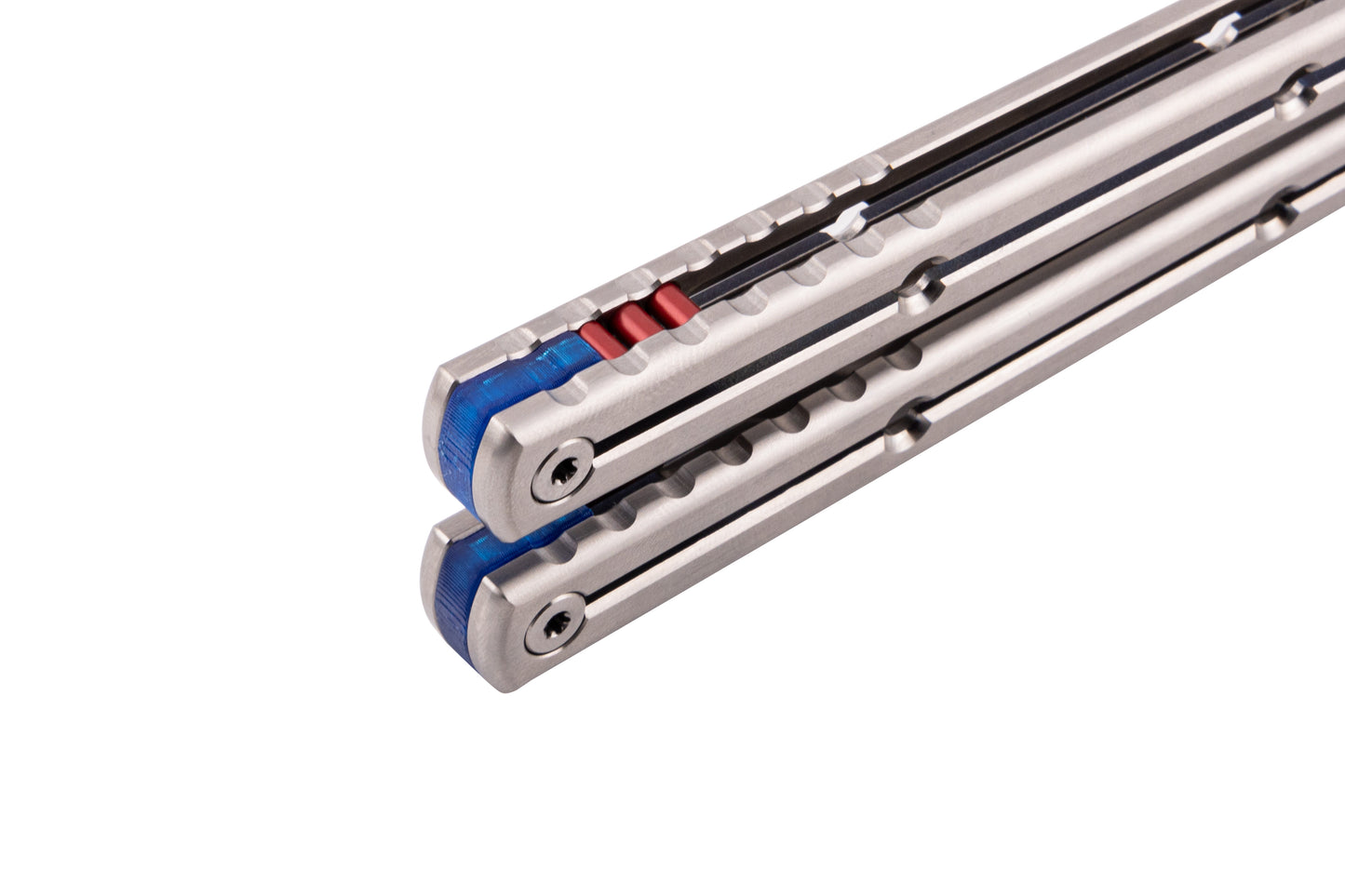 Zippy Spacer Blue and red weight pins on Titanium krake raken handles