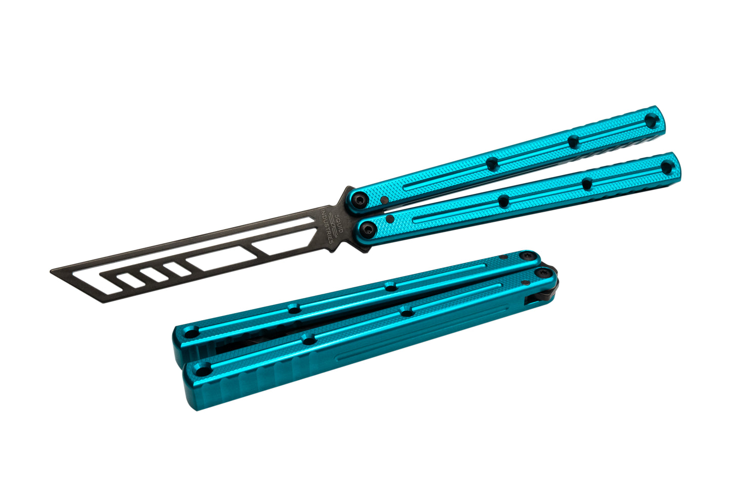 teal inked krake raken v3 butterfly knife trainer balisong
