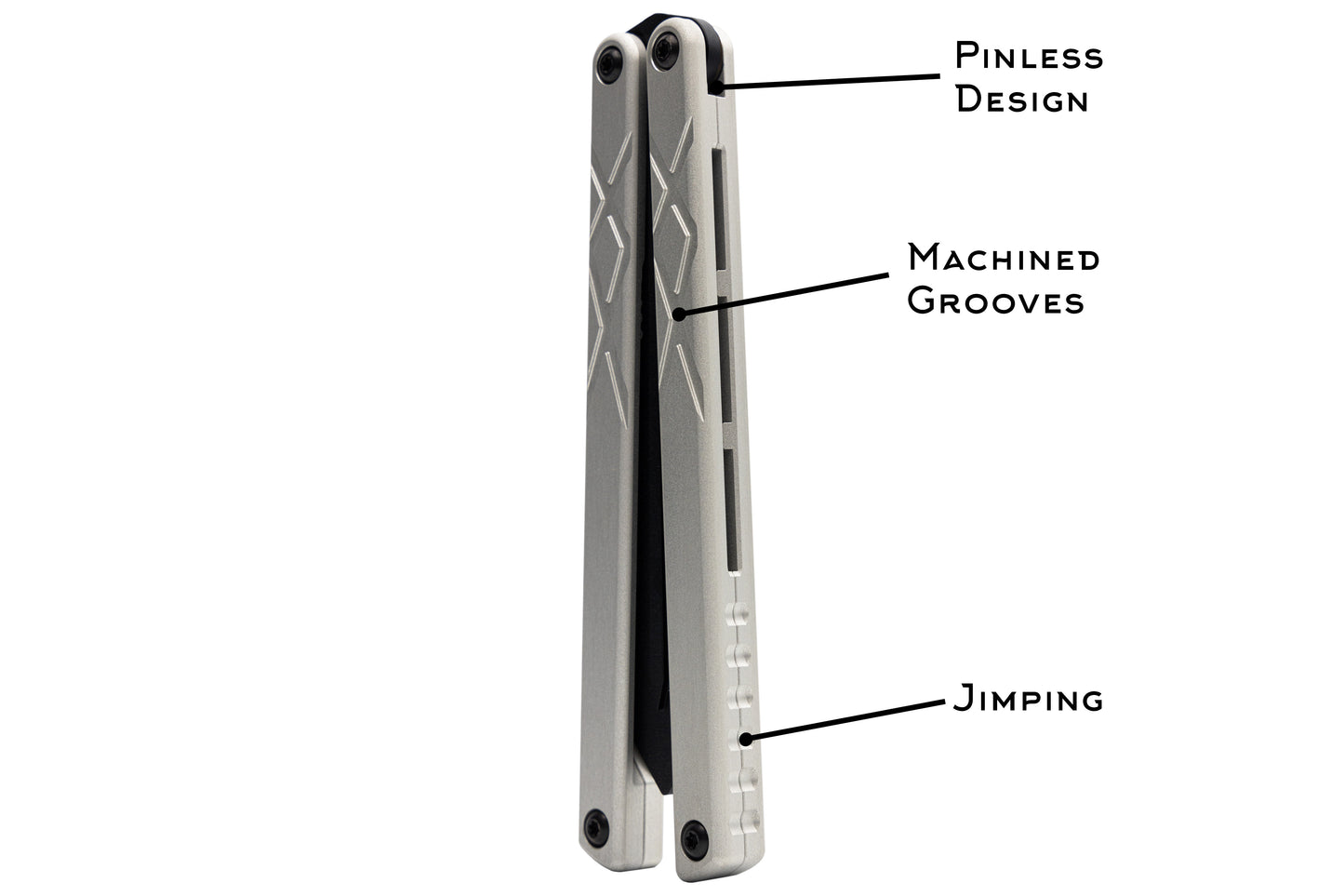 swordfish balisong butterfly knife trainer pinless design machined grooves jimping