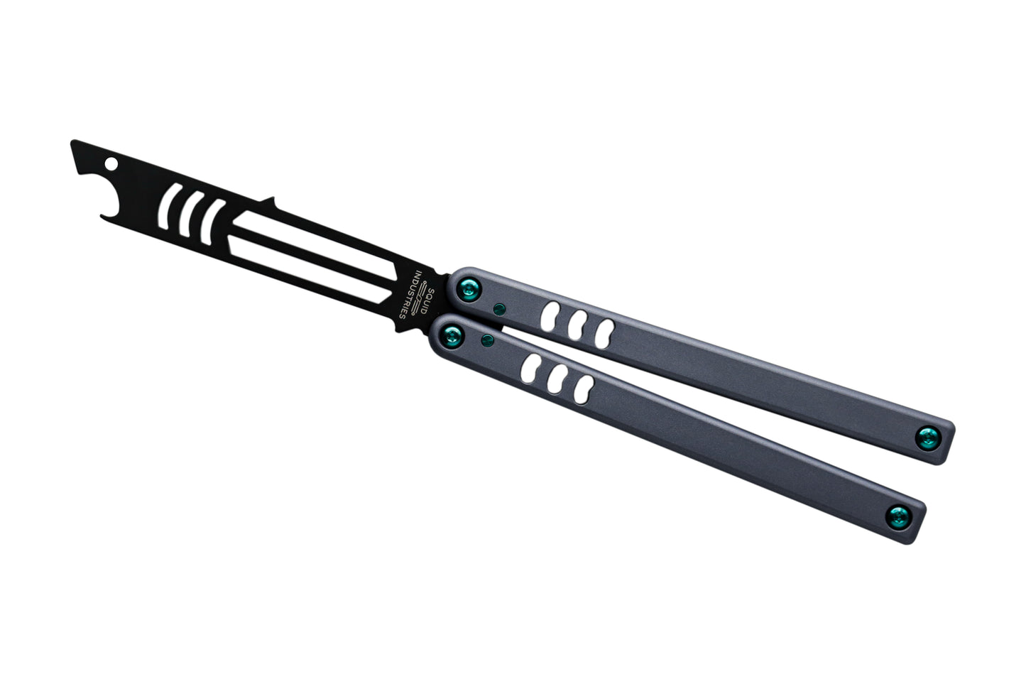 titanium teal gunmetal balisong butterfly knife trainer bottle open mako