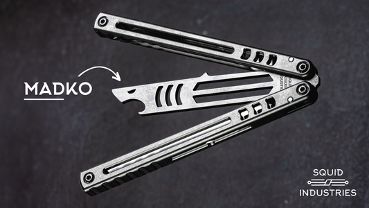 Squid Industries Swordfish Butterfly Balisong Knife Black Trainer w/ Silver  Handle and Black Hardware - Tactical Elements Inc
