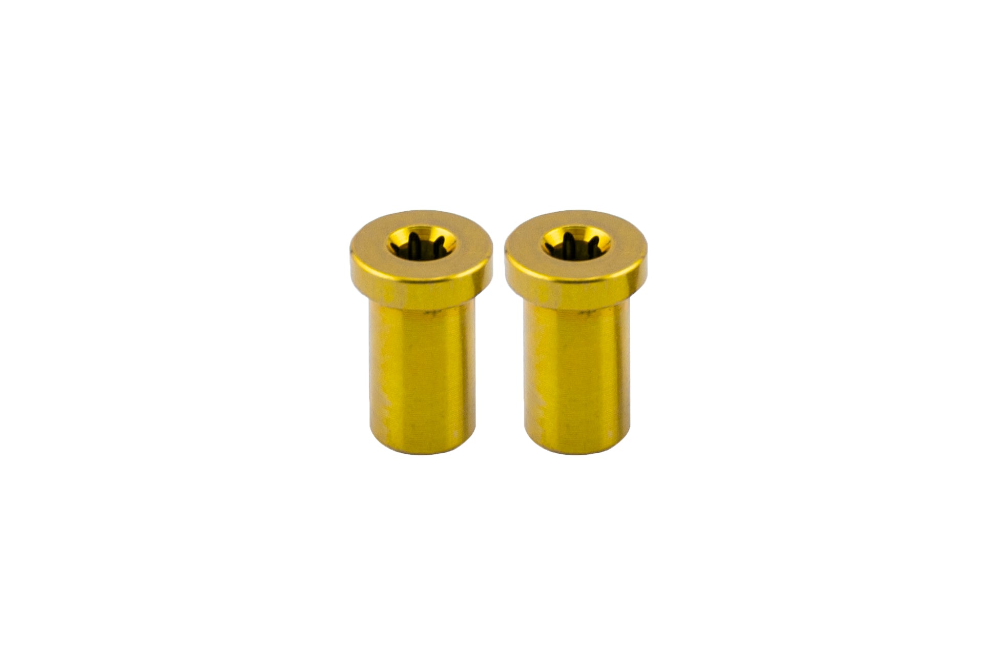 2 Gold Flat Head Titanium Pivots side by side on white background