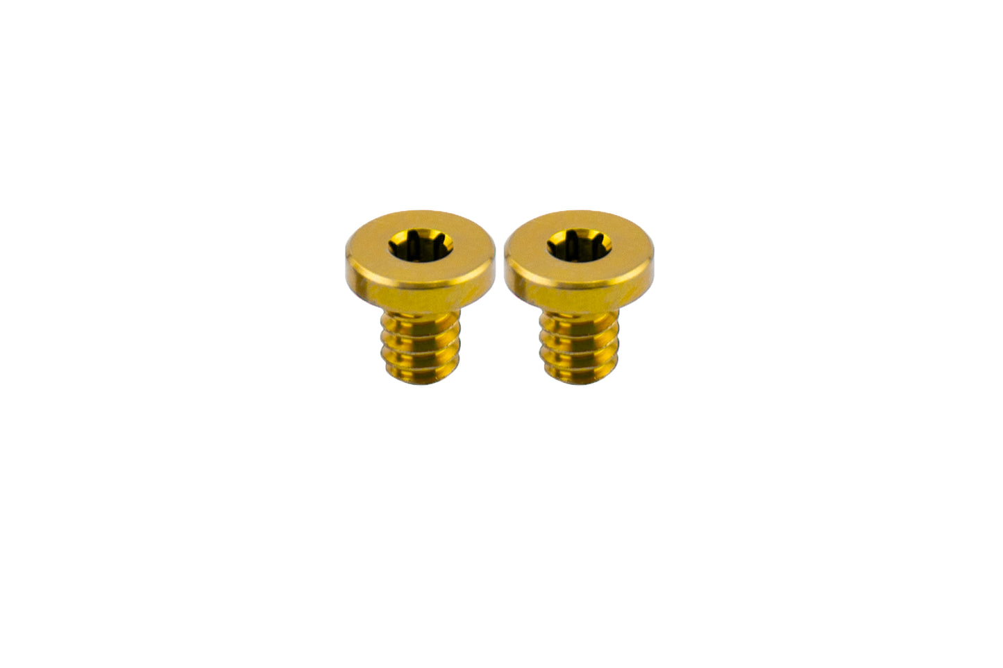 2 Gold Flat Head Titanium Screws side by side on white background