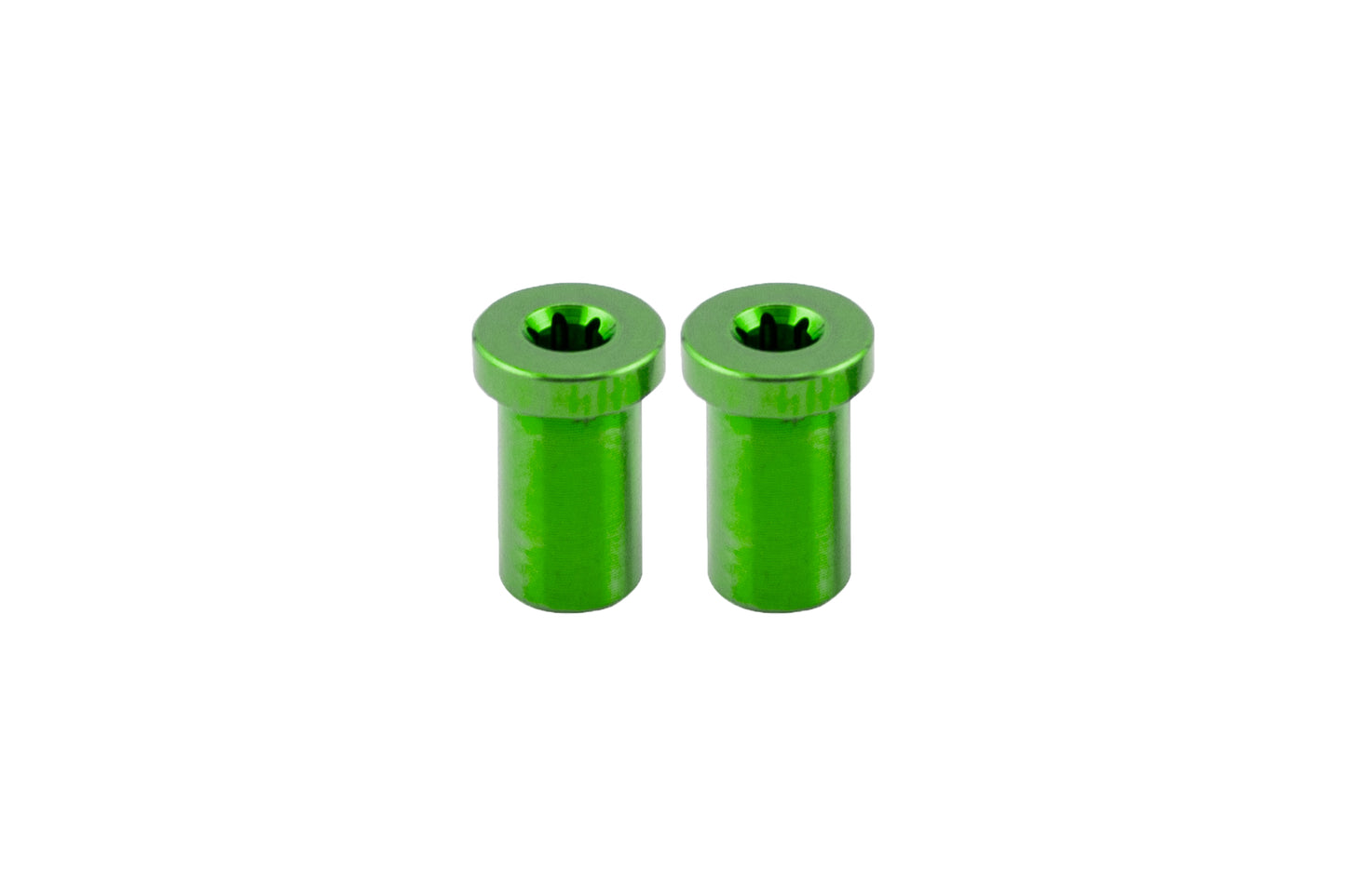 2 Green Flat Head Titanium pivots side by side on white background