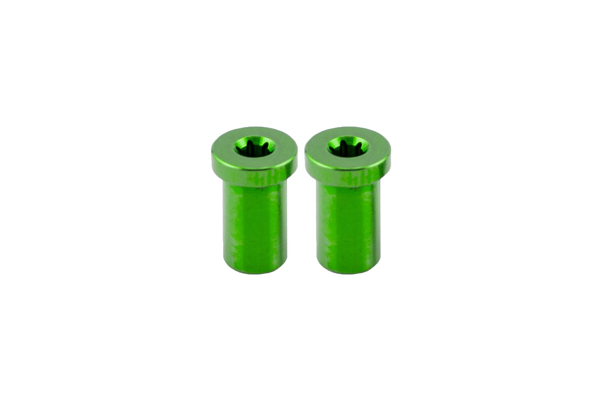 2 Green Flat Head Titanium pivots side by side on white background