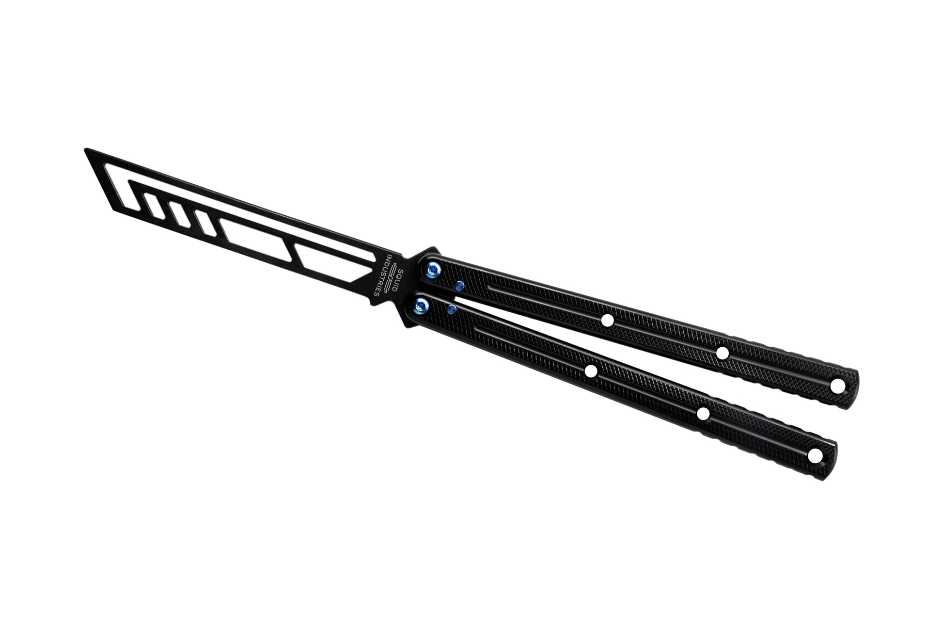 inked black titanium blue krake raken v3 balisong butterfly knife trainer