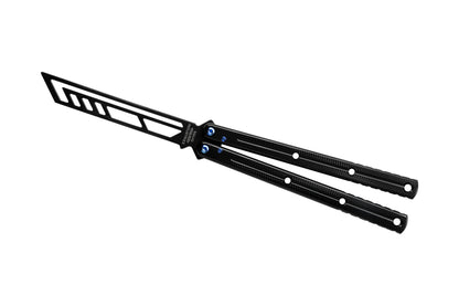 inked black titanium blue krake raken v3 balisong butterfly knife trainer