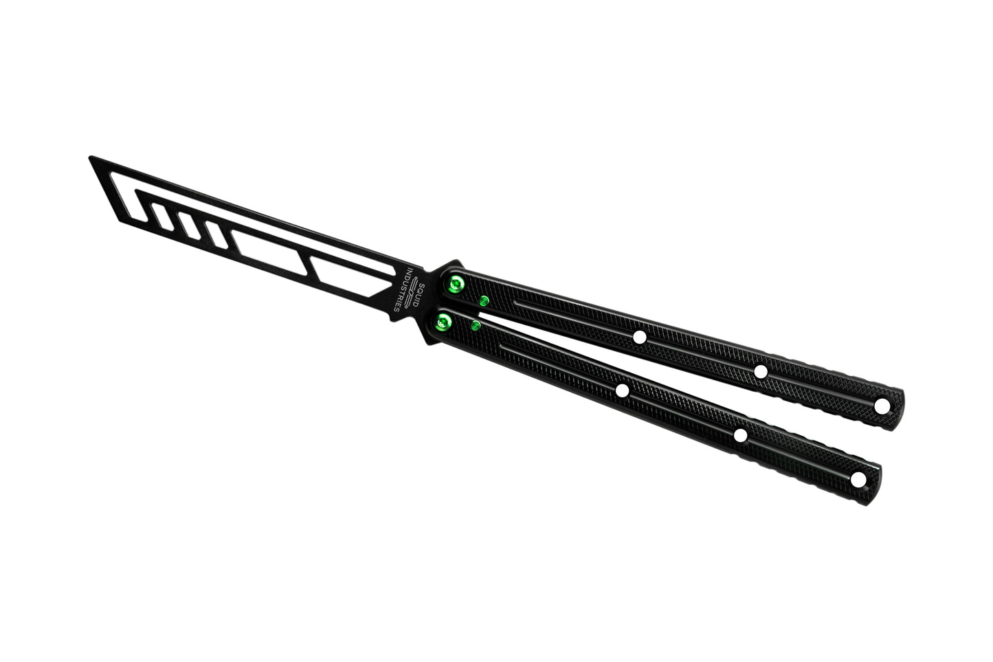 inked black titanium green krake raken v3 balisong butterfly knife trainer