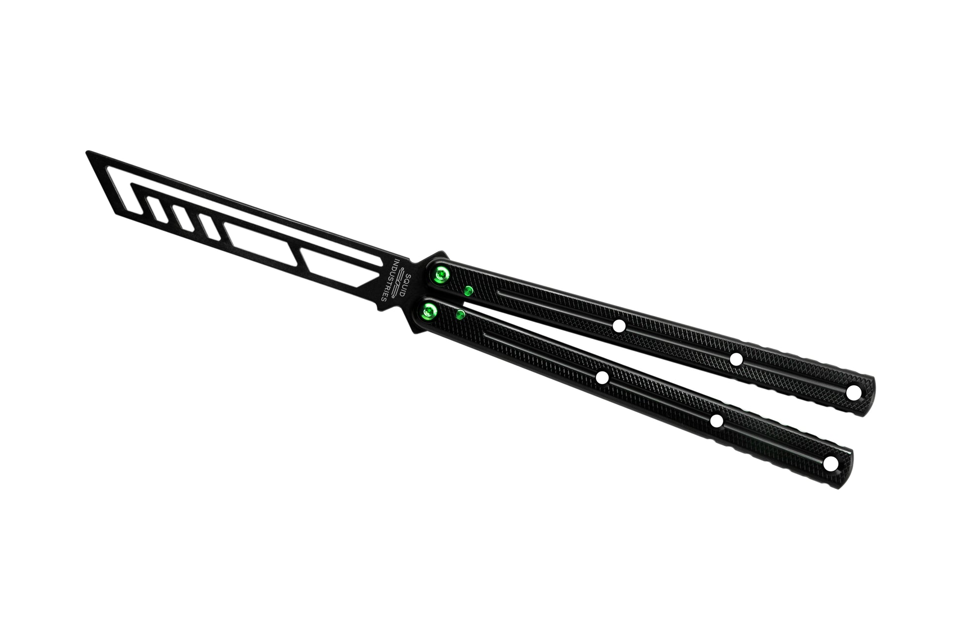 inked black titanium green krake raken v3 balisong butterfly knife trainer