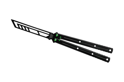 inked black titanium green krake raken v3 balisong butterfly knife trainer