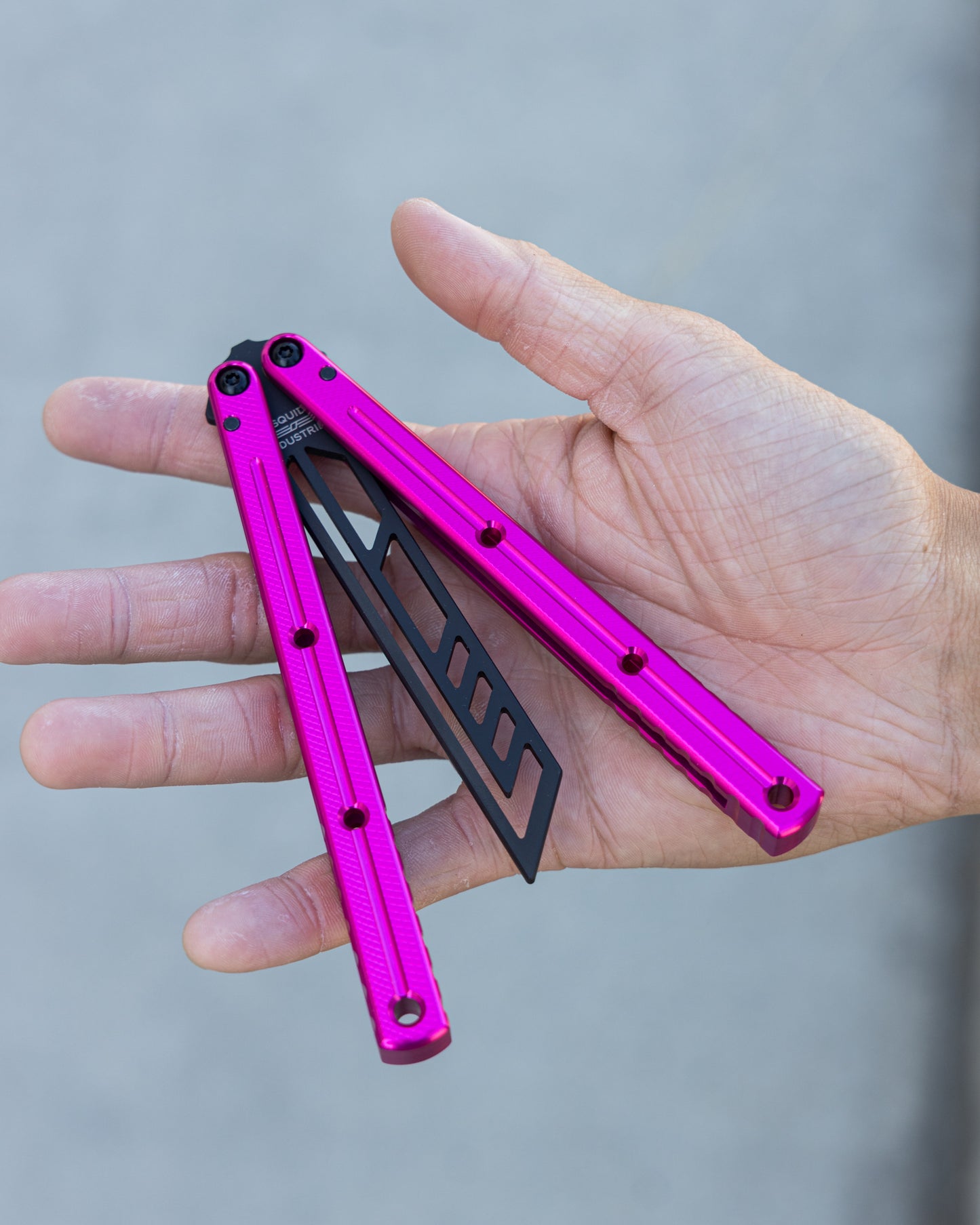 Inked Hot Pink krake Raken Half Open Position On Hand