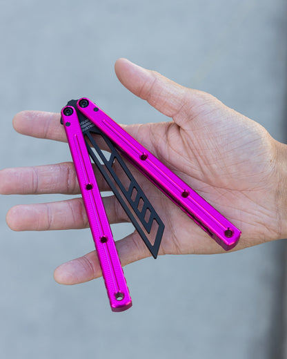 Inked Hot Pink krake Raken Half Open Position On Hand