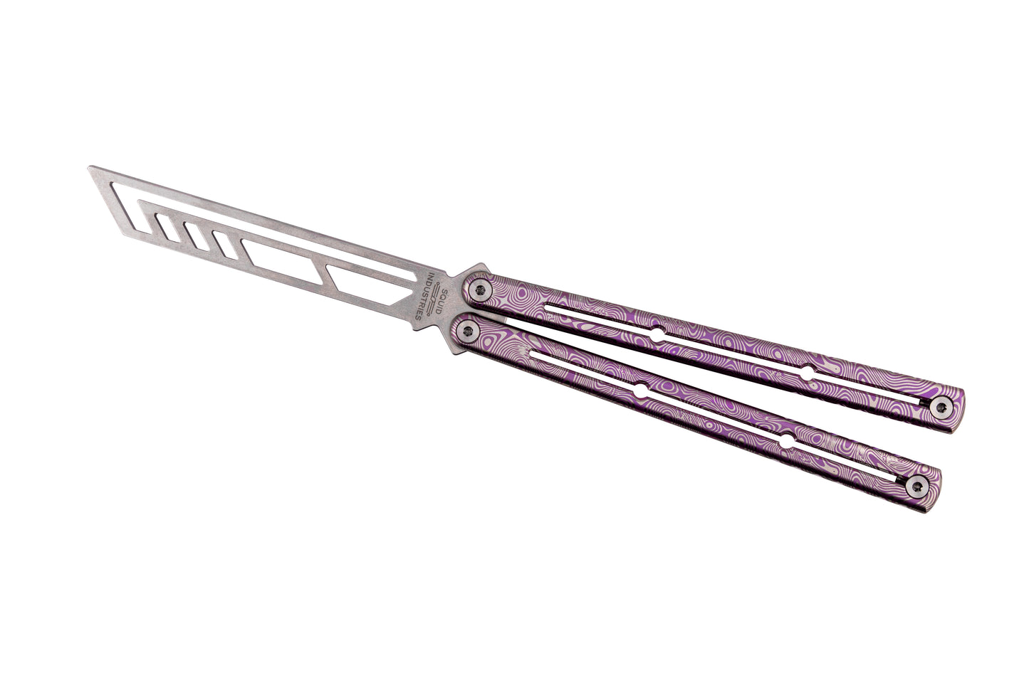 Magenta Engraved Dmascus Titanium krake Raken In Open Position