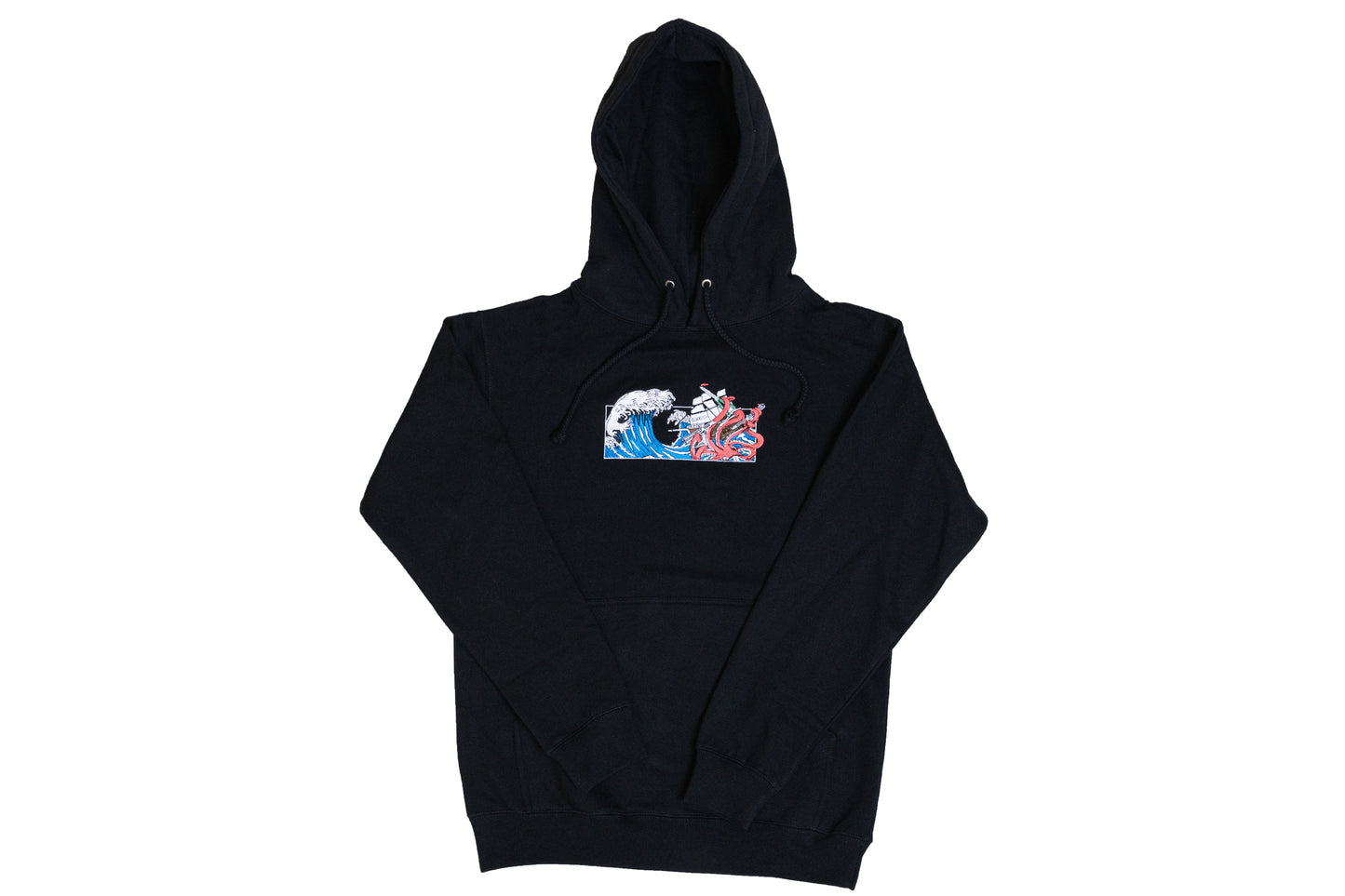 Squid Industries x Simple Stock Black Hoodie with box design wave boat squid