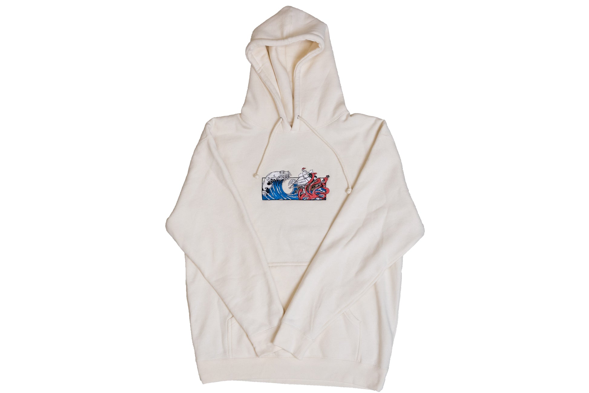 Squid Industries x Simple Stock Cream Hoodie with box design wave boat squid