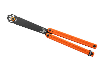 Squiddy Will Hirsch Orange handles black hardware black paw plastic trainer blade orange o-ring back side logo