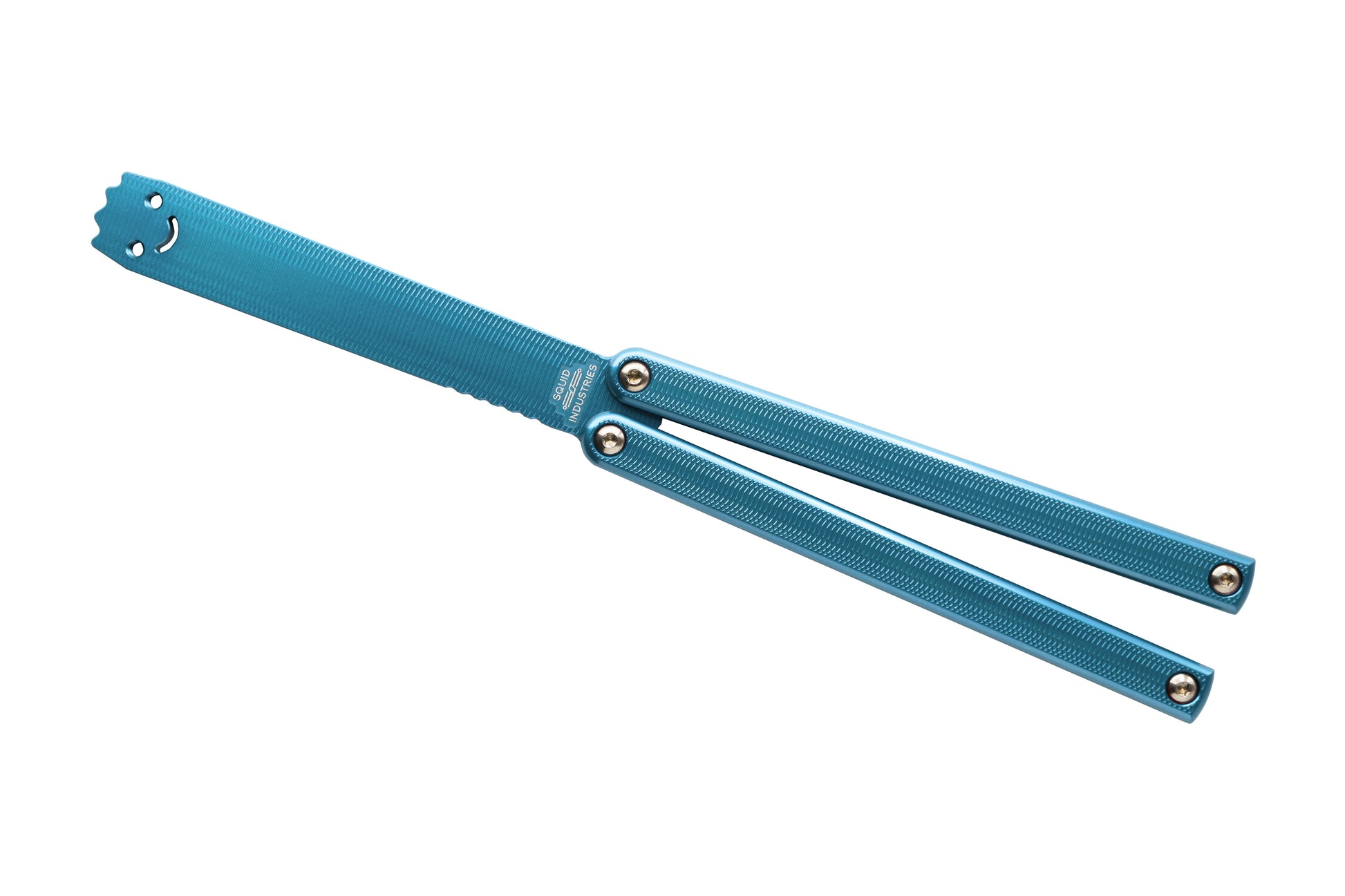 teal squiddy-al aluminum balisong butterfly knife trainer