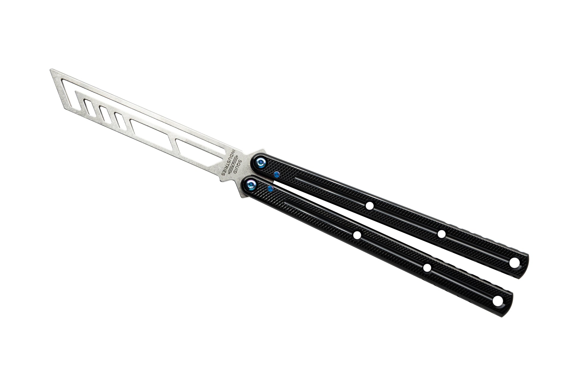 titanium blue hardware black krake raken v3 balisong butterfly knife trainer
