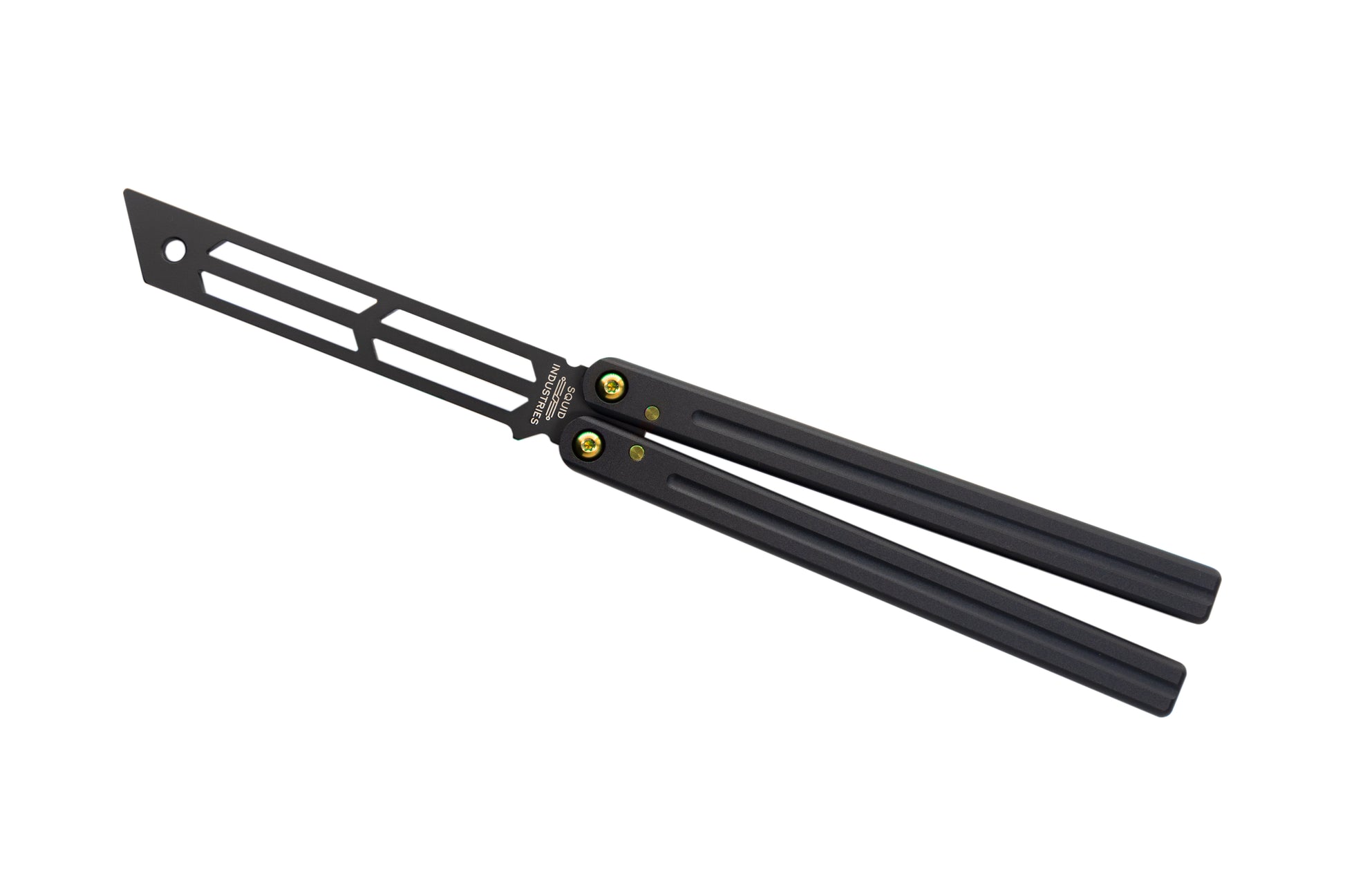 gold  titanium inked black triton balisong butterfly knife trainer  