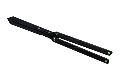 titanium green hardware black swordfish balisong butterfly knife trainer