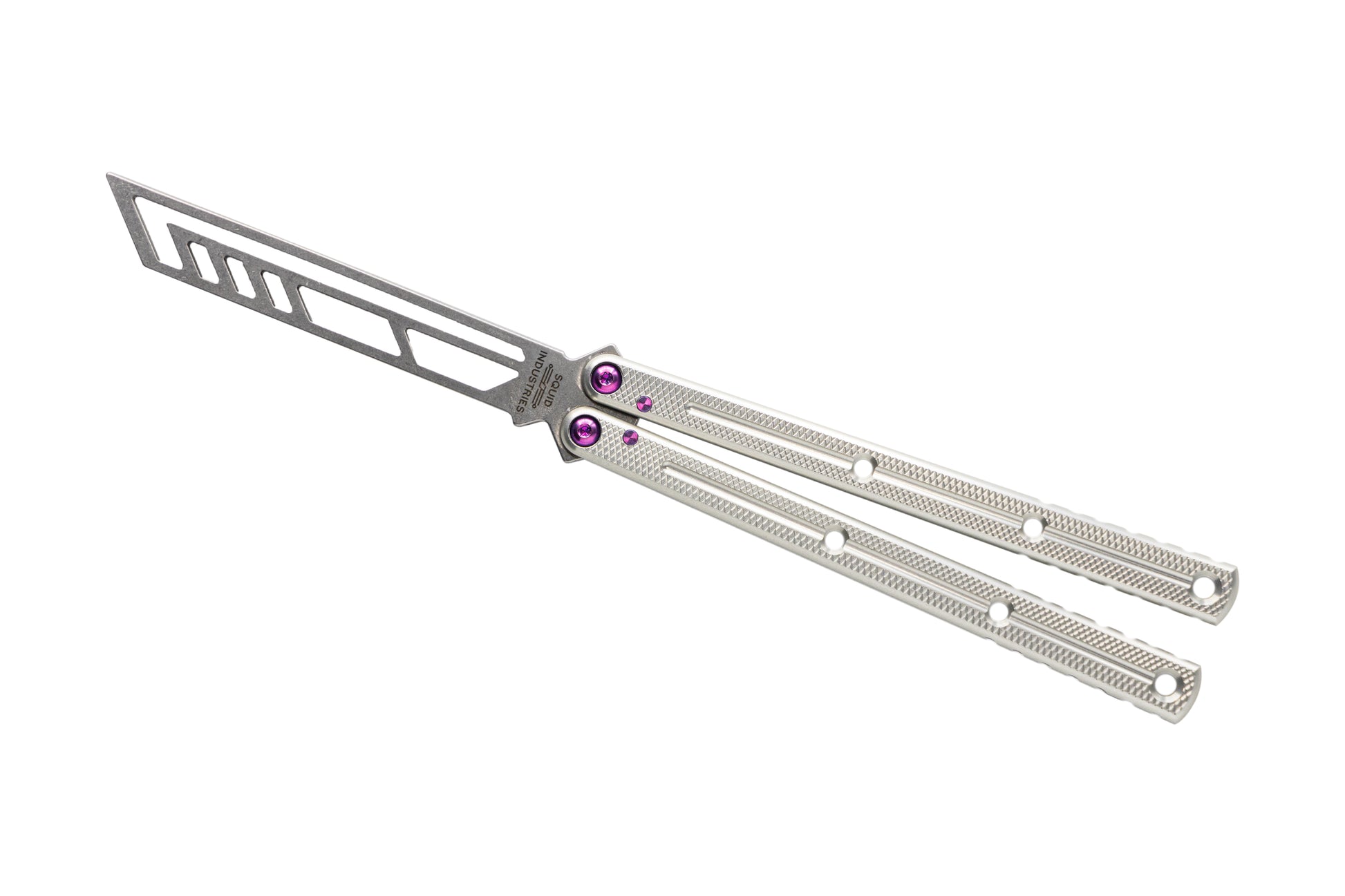 titanium magenta silver krake raken v3 balisong butterfly knife trainer 
