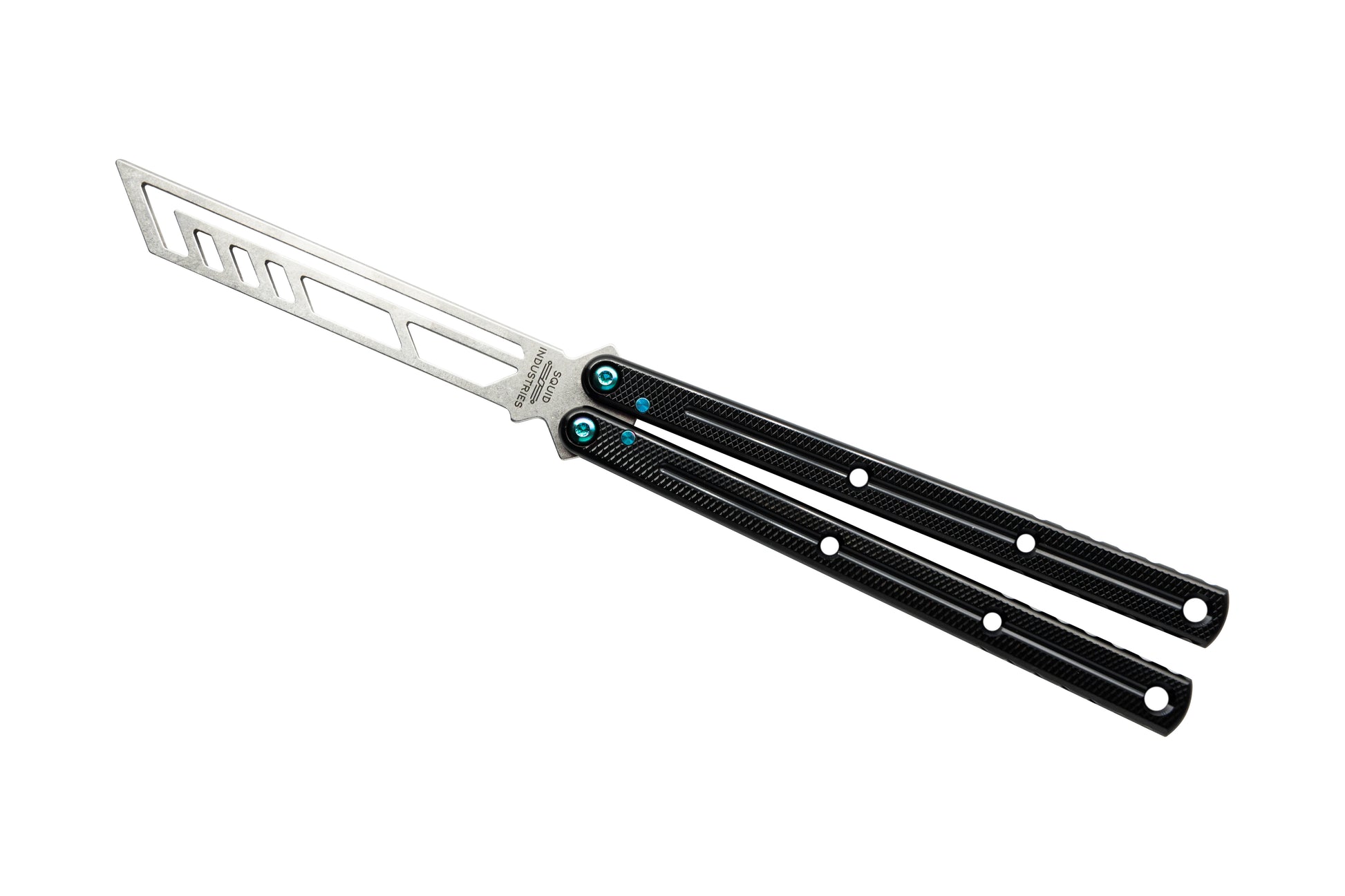 titanium teal hardware black krake raken v3 balisong butterfly knife trainer