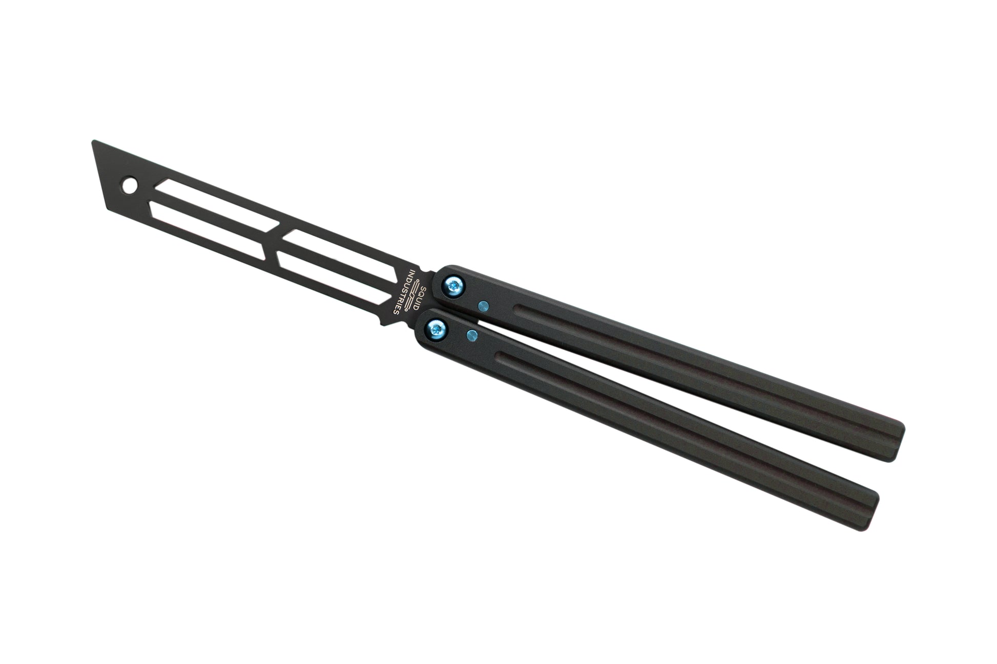 teal  titanium inked black triton balisong butterfly knife trainer  