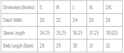 green balisong hoodie squid indsutries  size chart