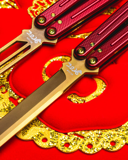 Red and gold lunar new year krake raken on a red and gold decorative background