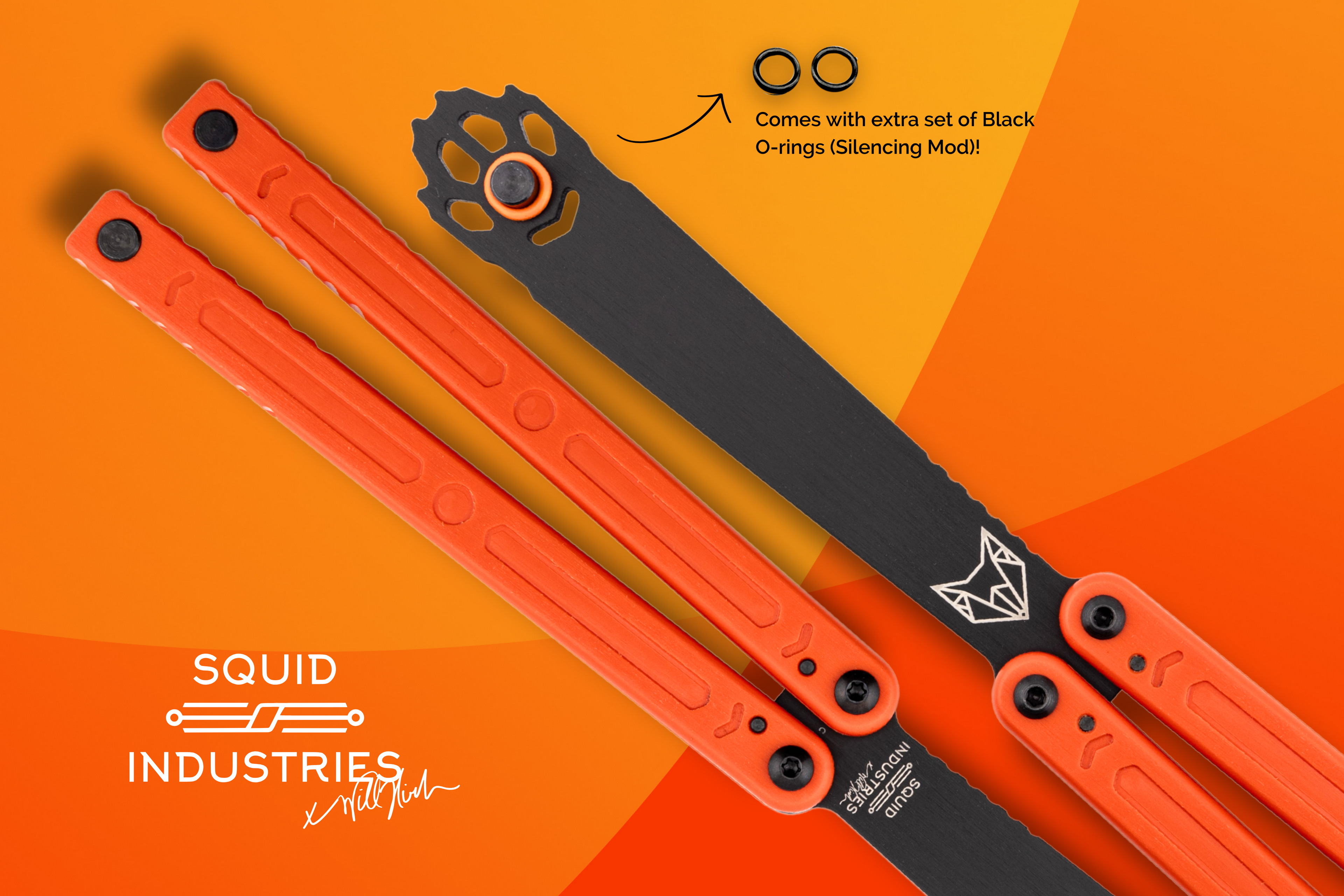 squiddy-wh production image showcasing fox logo and comes with extra set of black o-ring silencer mods