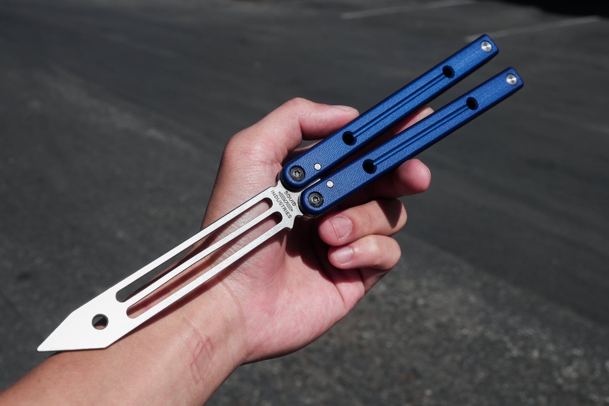 blue squidtrainer on hand