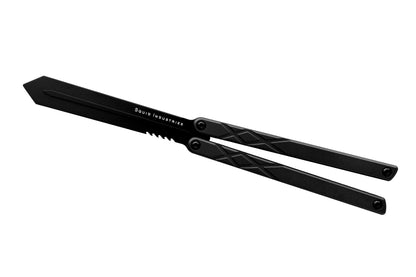 black blade black handle black hardware swordfish balisong butterfly knife trainer