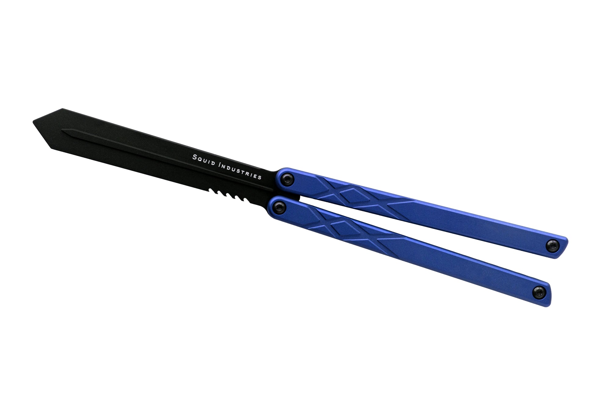 Black blade blue handle black hardware swordfish balisong butterfly knife trainer