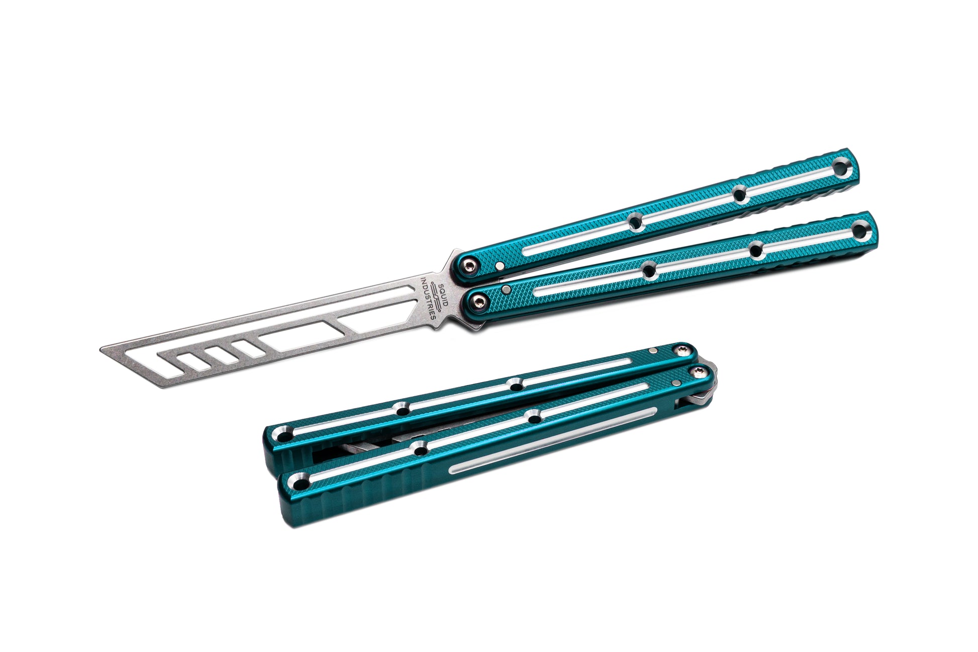 dual-tone teal Krake Raken V3 Balisong Butterfly Knife Trainer 