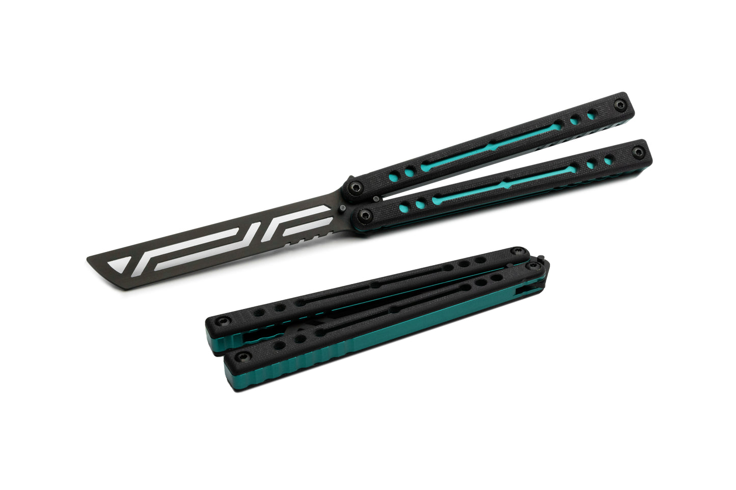 teal inked nautilus v2 butterfly knife trainer balisong