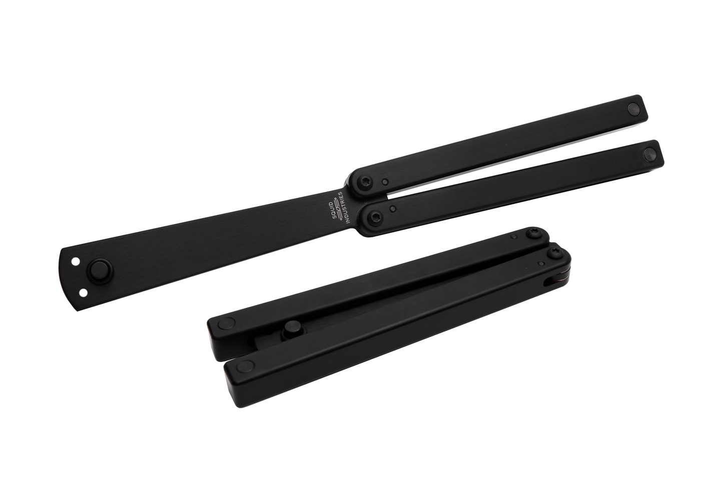 Squiddy-b balisong butterfly knife trainer fidget toy with black hardware
