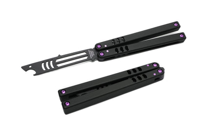 titanium magenta inked black balisong butterfly knife trainer bottle open mako