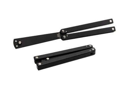 Squiddy-b balisong butterfly knife trainer fidget toy with silver hardware