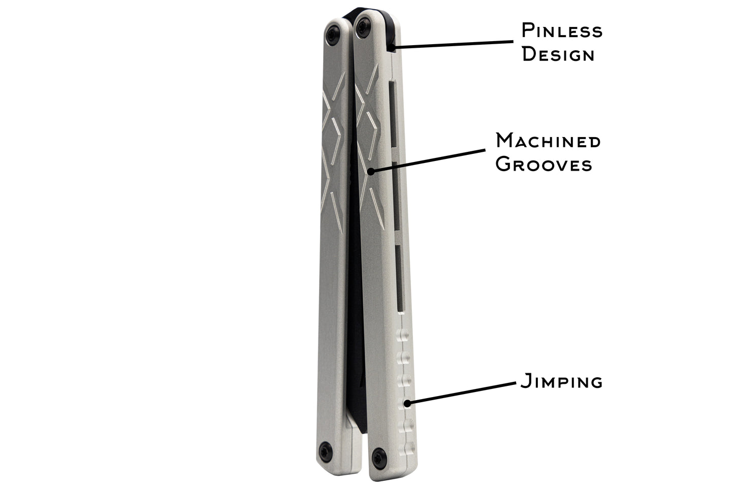 swordfish balisong butterfly knife trainer pinless design machined grooves jimping 
