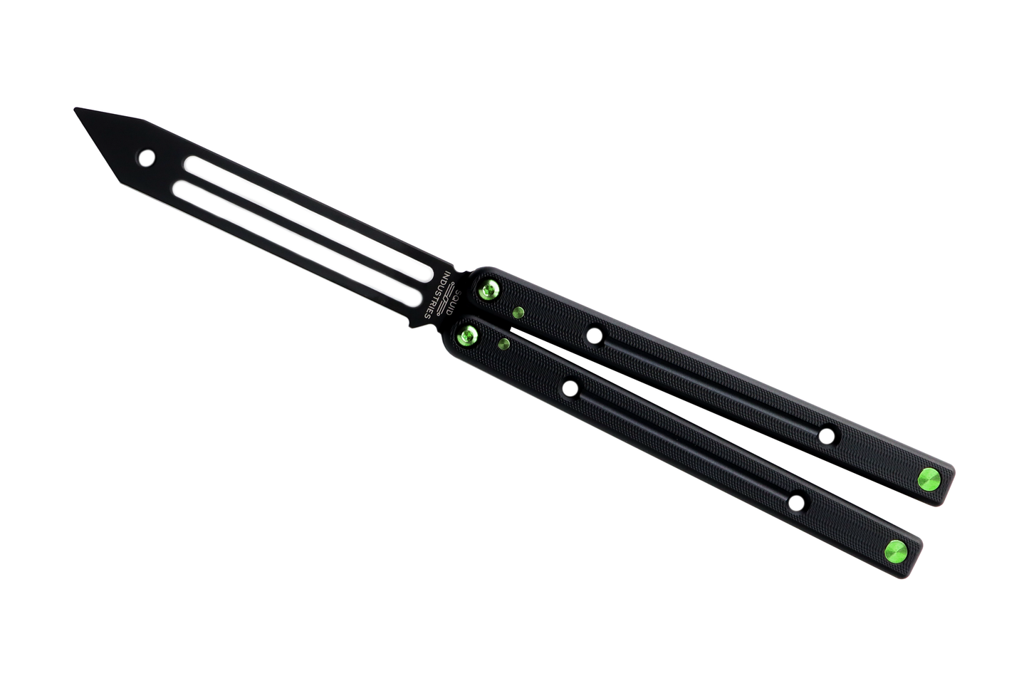 green titanium inked black squidtrainer v4 balisong butterfly knife trainer  