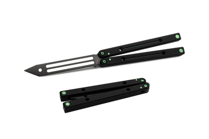 green  titanium inked black squidtrainer v4 balisong butterfly knife trainer  