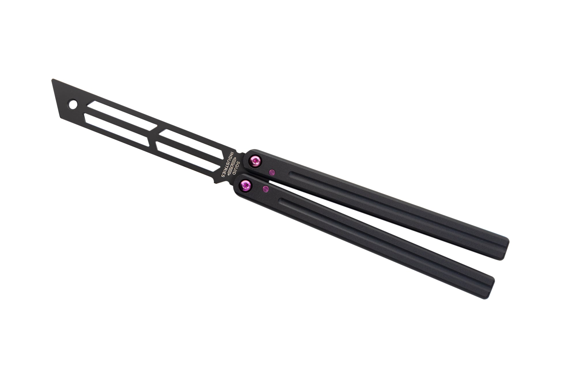 magenta titanium inked black triton balisong butterfly knife trainer  